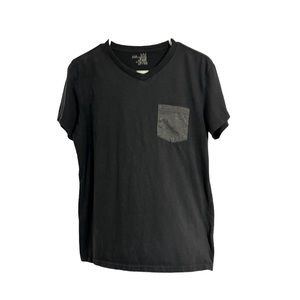 Men’s Black V-Neck Blue Crown T-shirt Size Large